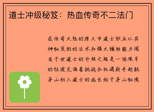 道士冲级秘笈:热血传奇不二法门